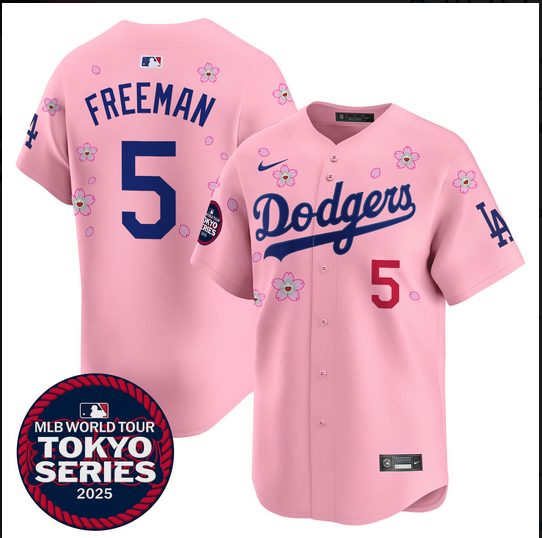 Men Los Angeles Dodgers #5 Freeman Tokyo Series 2025 pink Limited Stitched Jersey->los angeles dodgers->MLB Jersey